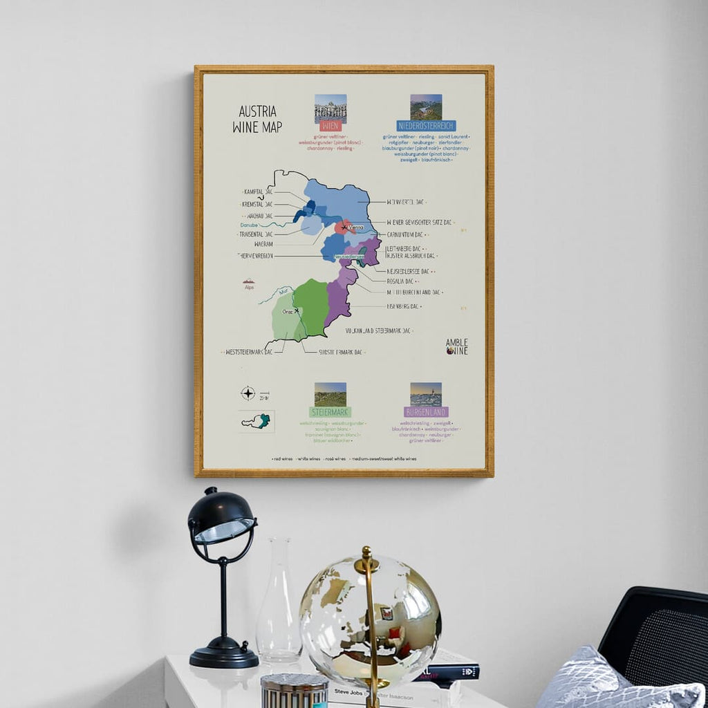 Austria wine map amble wine vineyards chardonnay wien poster 