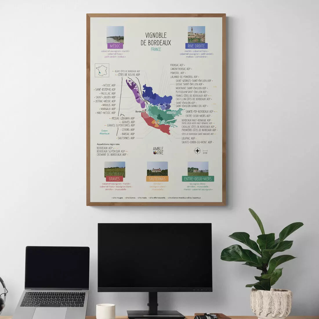 affiche carte des vins vignoble bordeaux france saint émilion margaux médoc graves sauternais amble wine