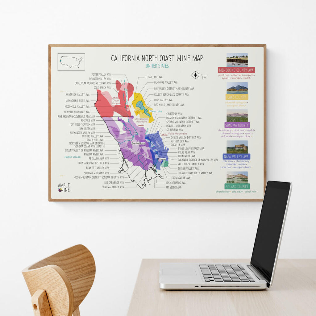 california north coast wine map poster napa valley sonoma county amble wine united states