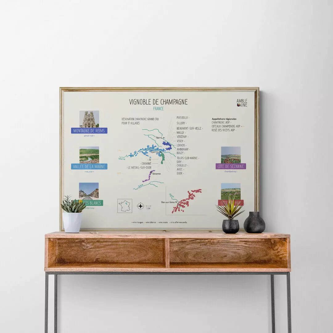 affiche champagne carte des vins meunier chardonnay champagne grand cru amble wine
