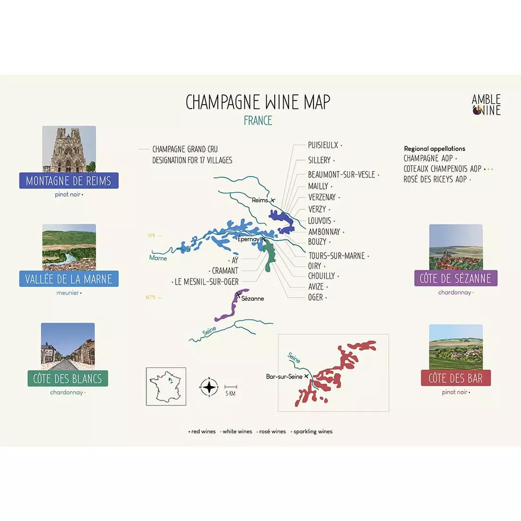 champagne wine map poster amble wine côte de sézanne vallée de la marne