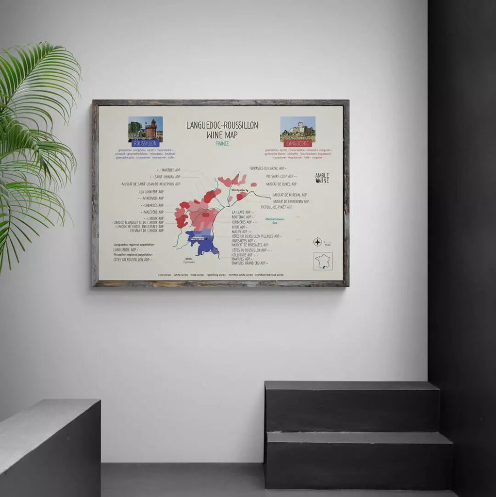 Languedoc-Roussillon wine map poster amble wine