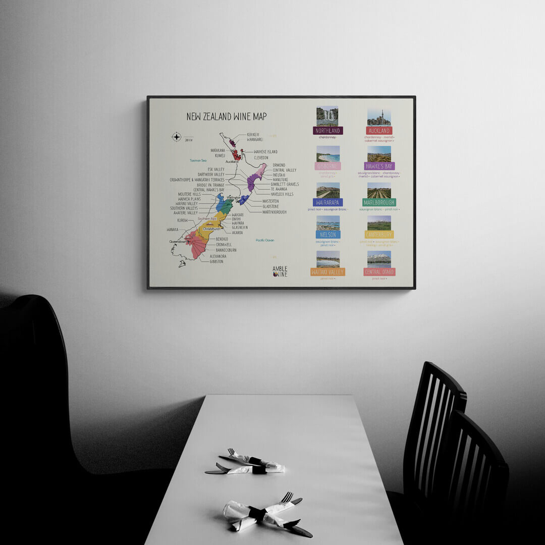 new zealand wine map poster gisborne amble wine auckland