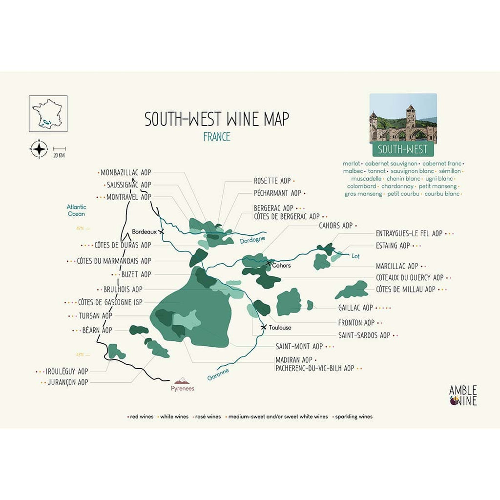 south west france wine map poster amble wine