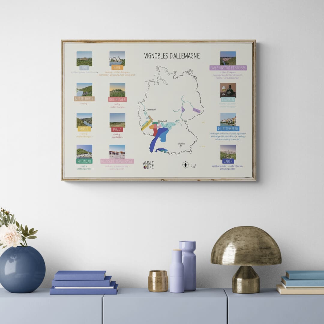 vignobles allemagne carte des vins affiche décoration afficher amble wine