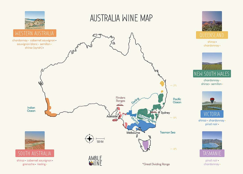 Australia wine map amble wine poster vineyards queensland adélaïde zoom