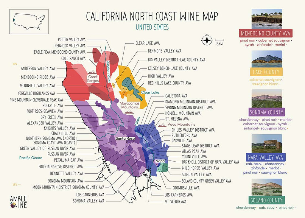 california north coast wine map poster napa valley sonoma county amble wine zoom santa rosa coast ranges solano county