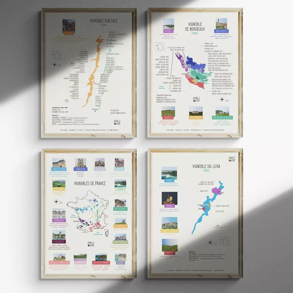 affiche carte des vins vignoble d'alsace vignoble de bordeaux vignobles de france vignoble du jura amble wine
