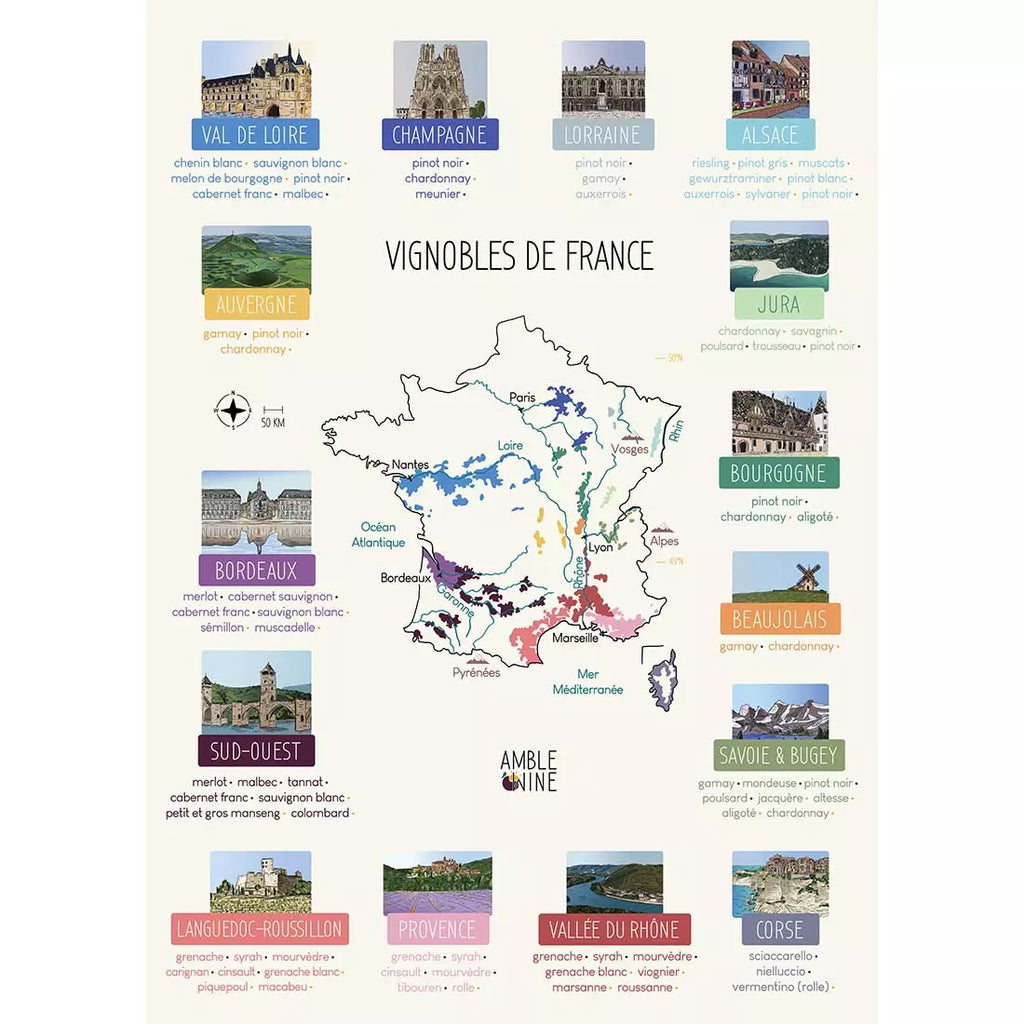carte des vins france poster amble wine zoom sud ouest auvergne jura corse