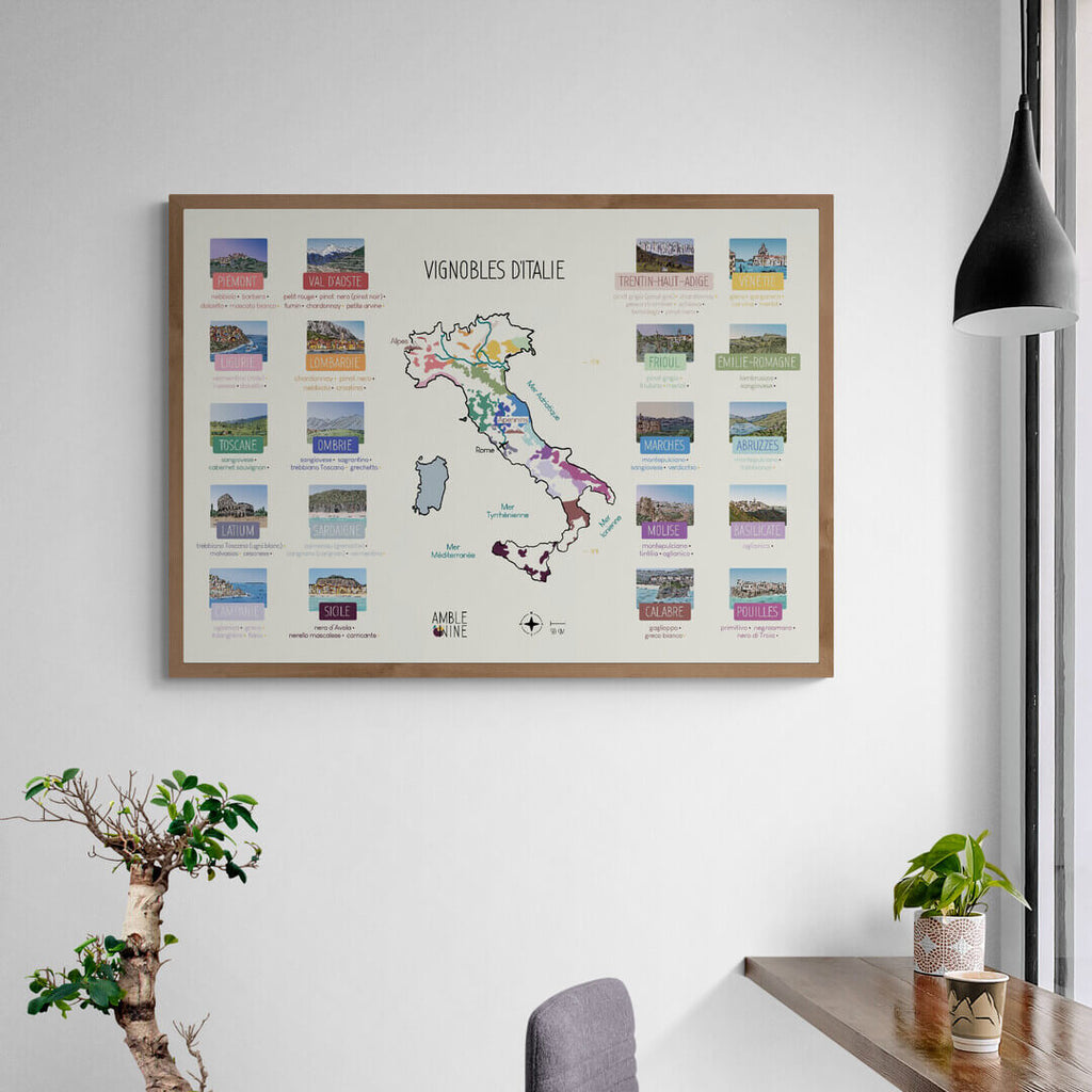 italie carte des vins lombardie sardaigne latium affiche amble wine