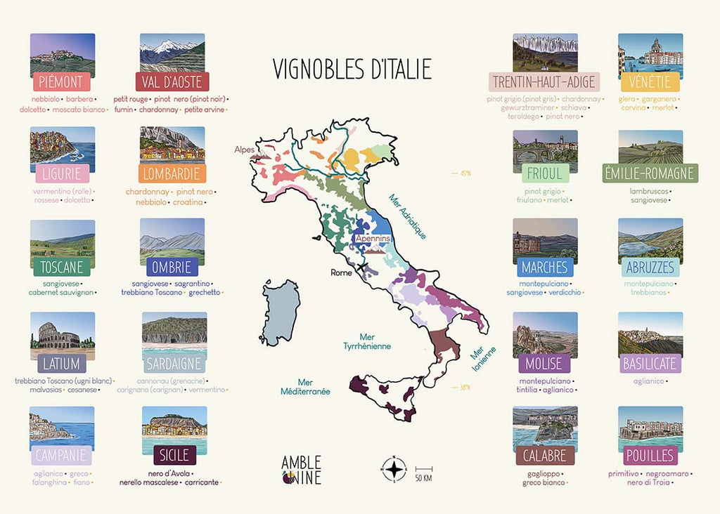 Il s'agit de la carte Amble Wine qui recense les vignobles d'Italie. En plus d'être ludique, ses différentes couleurs pour chacune des appellations viendront égayer votre intérieur.