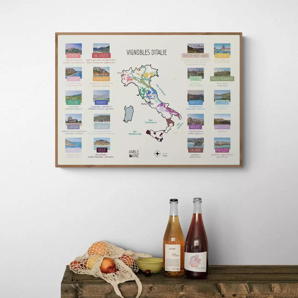 Italie carte des vins affiche ombrie toscane vignobles piémont amble wine