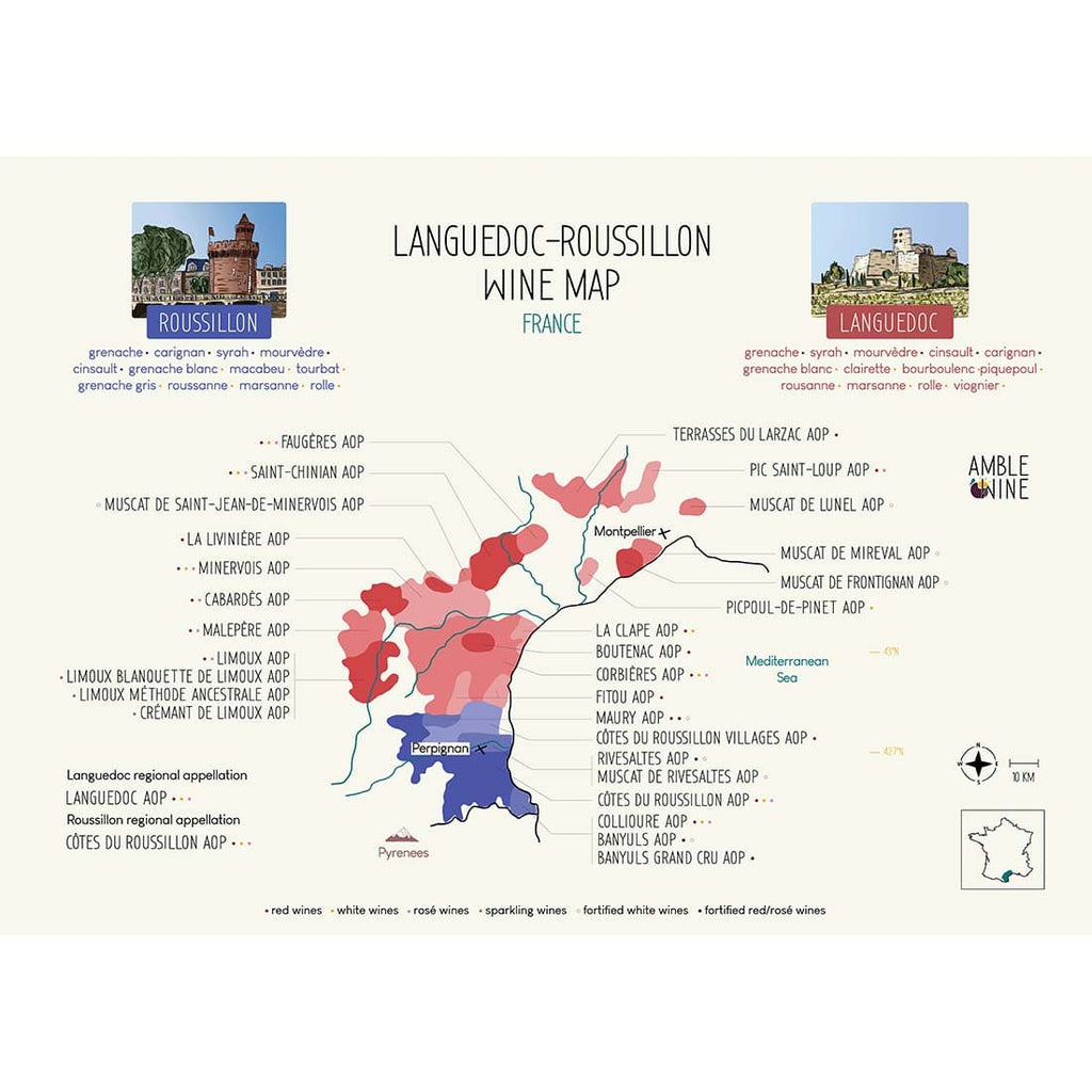 languedoc roussillon wine map poster amble wine boutenac corbières